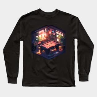 Luminous Isometric Haven: Cool Lighting and Pool Table Long Sleeve T-Shirt